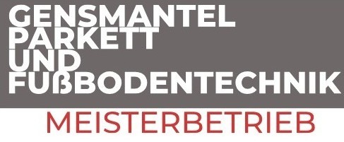 Logo Gensmantel, was den Firmennamen Gensmatel Parkett und Fußbodentechnik auf grauem Hintergrund zeigt