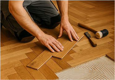 Parkett das professionell verlegt wird.